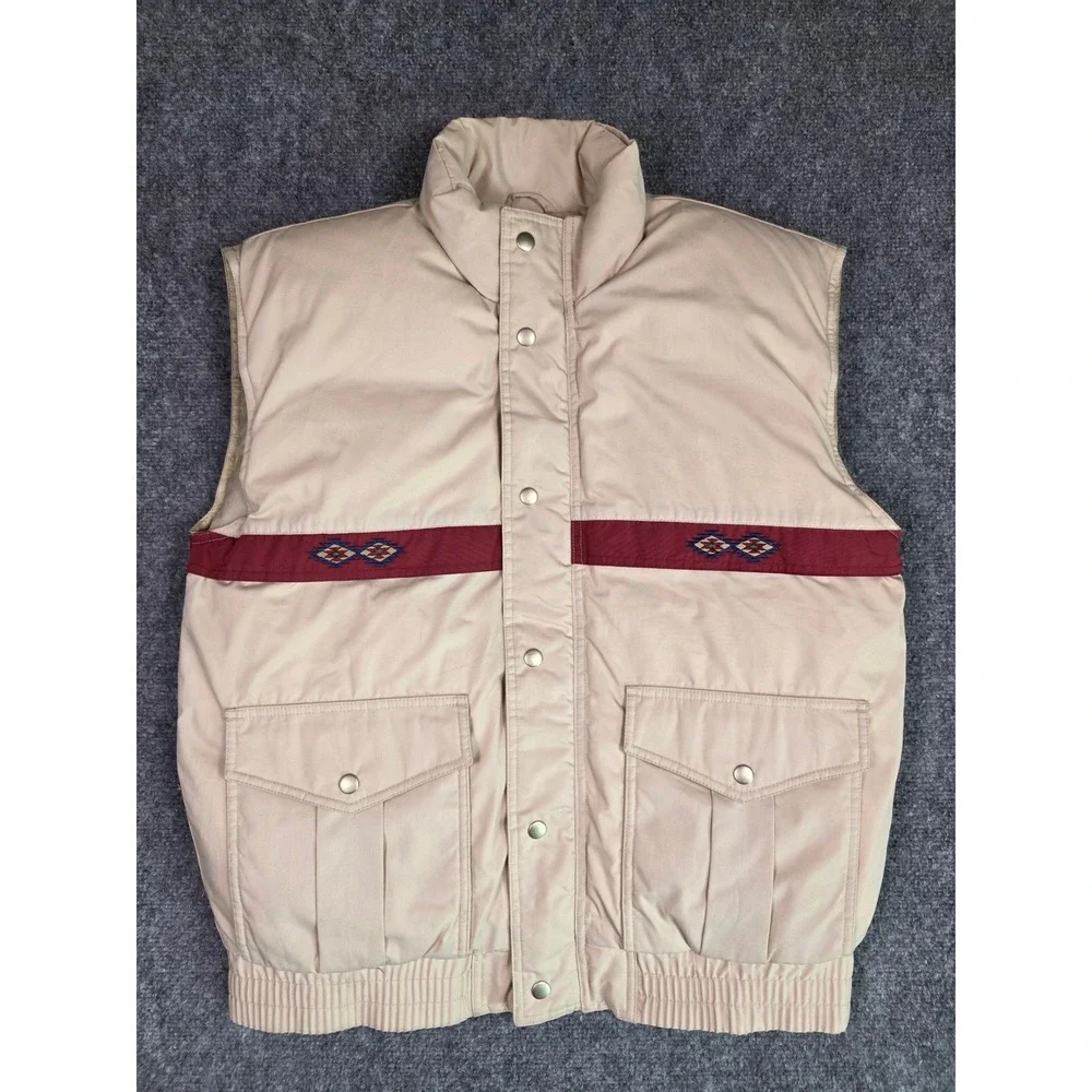 Vintage 70s 80s Western Puffer Down Vest Aztec Southwestern Stripe Men's Medium